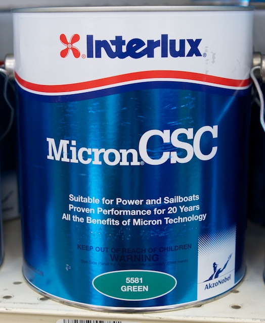 A photo of a can of Interlux's Micron CSC bottom paint. 