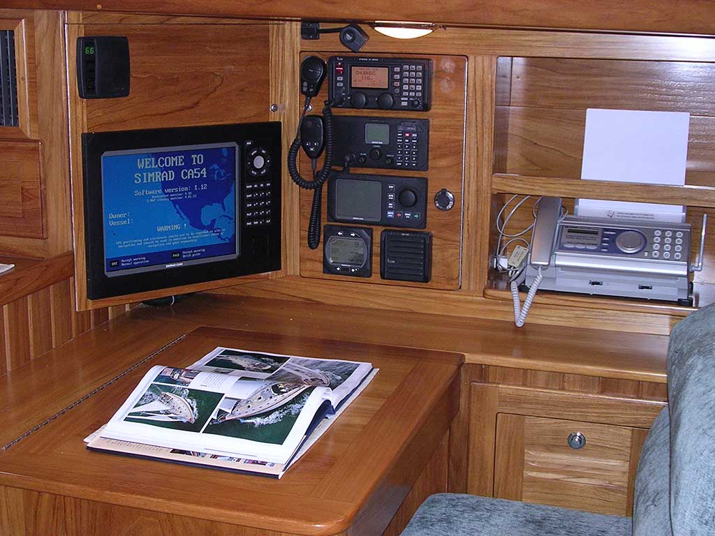 The navigation station on the Cabo Rico 56.