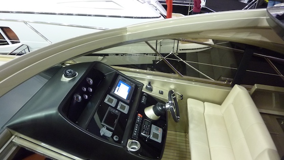 Another view of the helm station; note joystick control for docking with Volvo IPS drives.