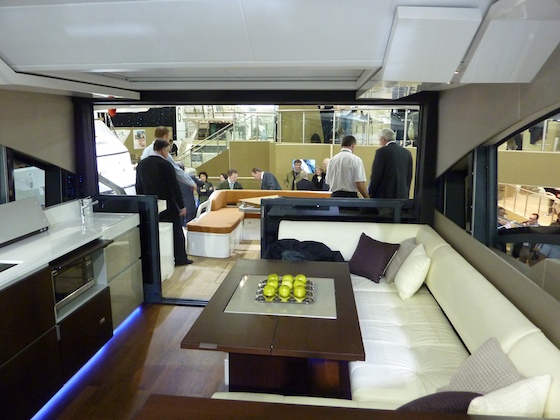 The doors at the aft end of the saloon pull out of the way (to the right).